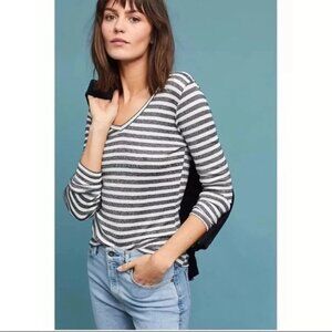 Anthropologie SHINE V-Neck Long Sleeve Stretch Tee Michael Stars black creme tee